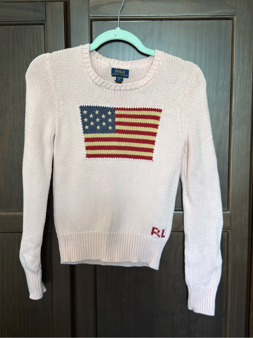 Polo Ralph Lauren Girls American Flag Cotton Sweater Pink Size Large 12-14